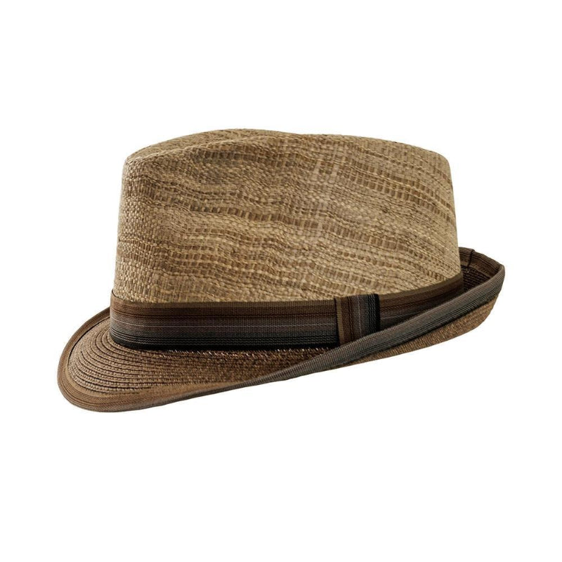 American Hat Makers Straw Fedora Hat - Style Carmel - Side View