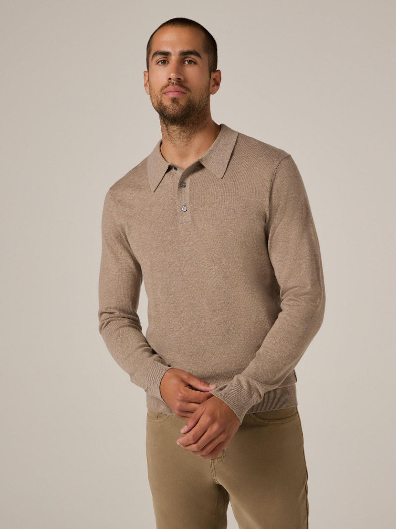 7 Diamonds Belford Long Sleeve Sweater Polo - Front View
