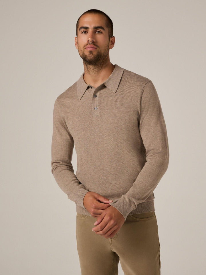 7 Diamonds Belford Long Sleeve Sweater Polo - Front View