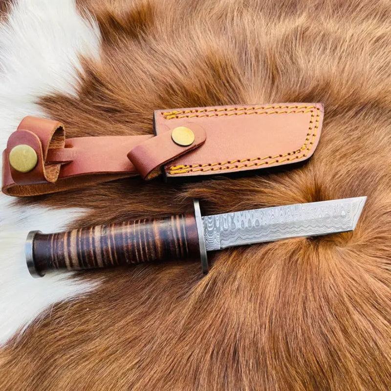 Titan International Military Style Tanto Knife High Carbon Damascus Blade 