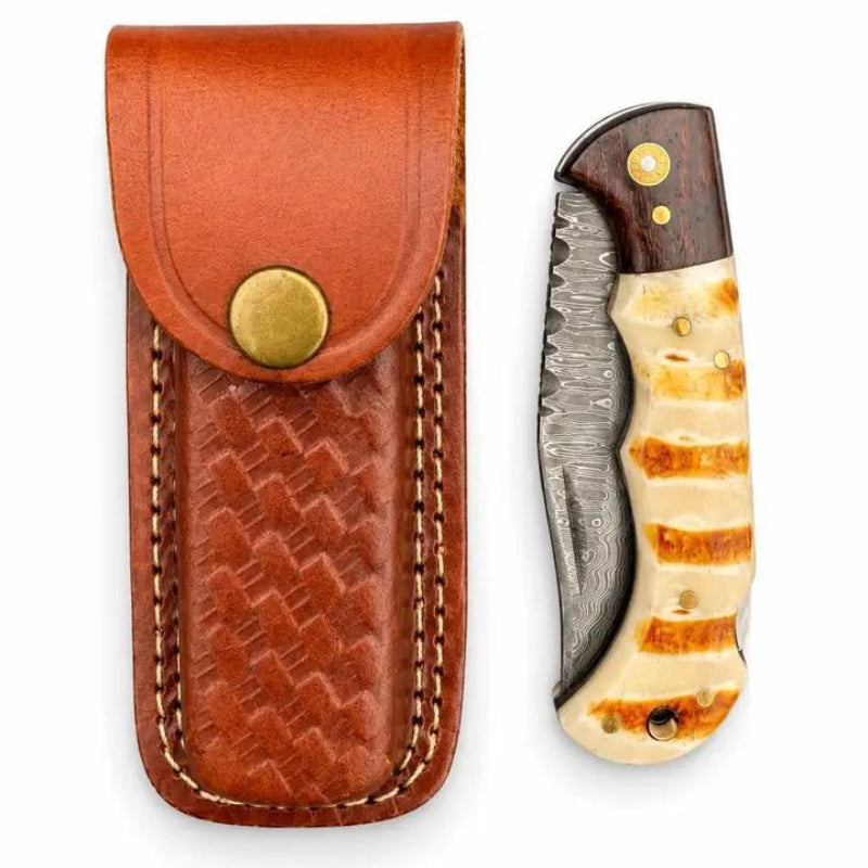 Titan Ivory Ridge Damascus Folding Knife