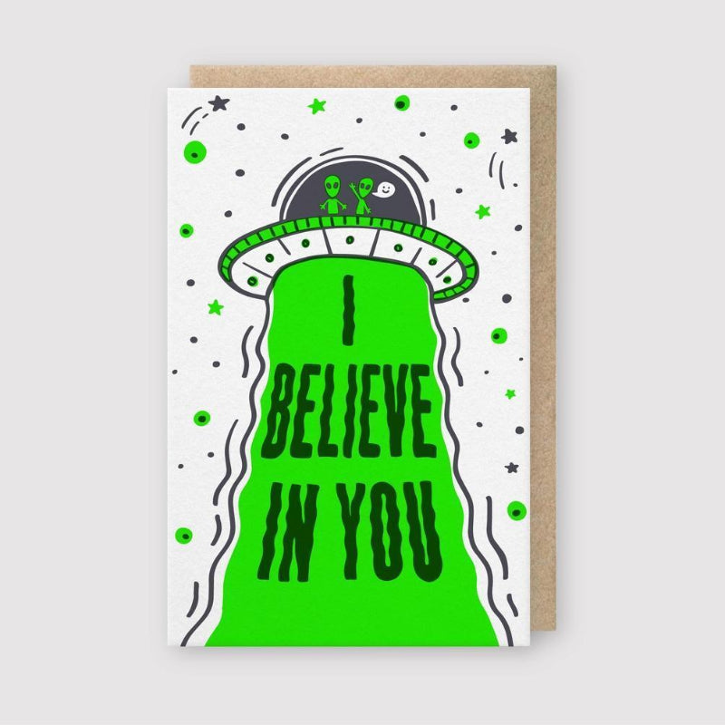 Pike Street Press Letterpress Encouragement Greeting Card – Believe In You Aliens