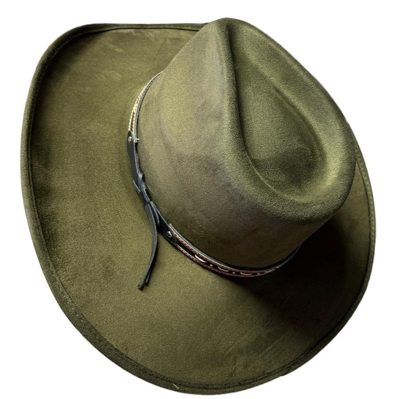 American Hat Makers New Cowboy Faux Suede Hat - Style Ace High | Olive
