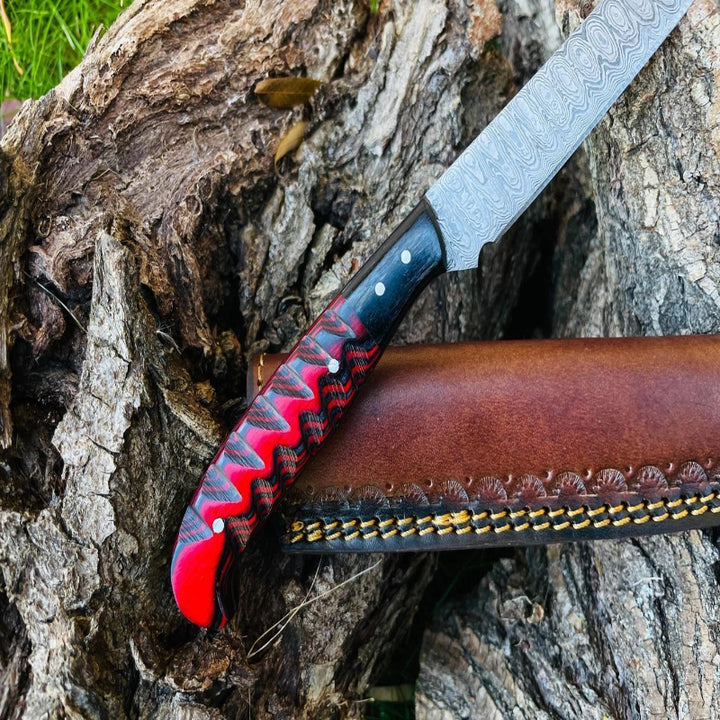 Titan International Damascus Steel Custom Flay Knife with Craved Grips