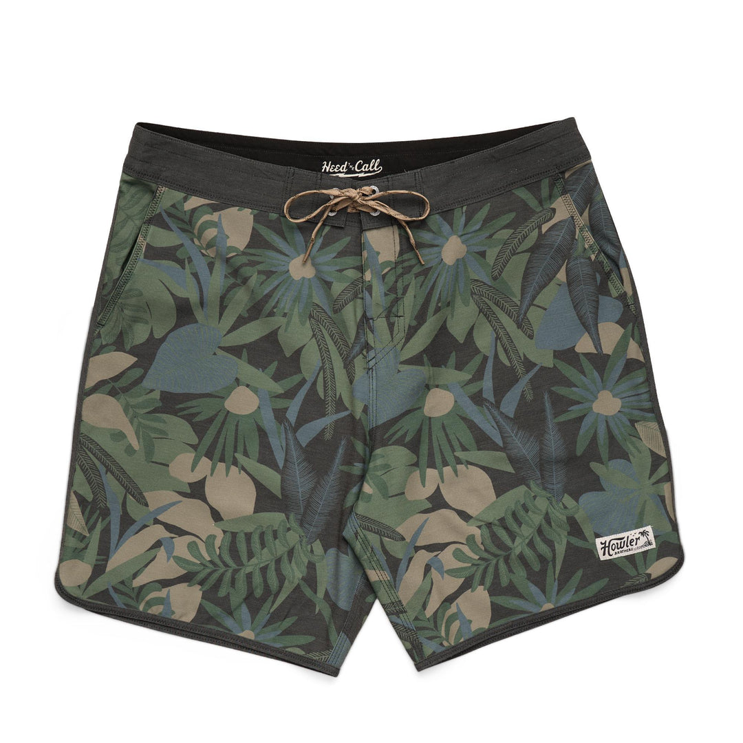 Bruja Boardshorts - Hibiscus Ribbons : Antique Black