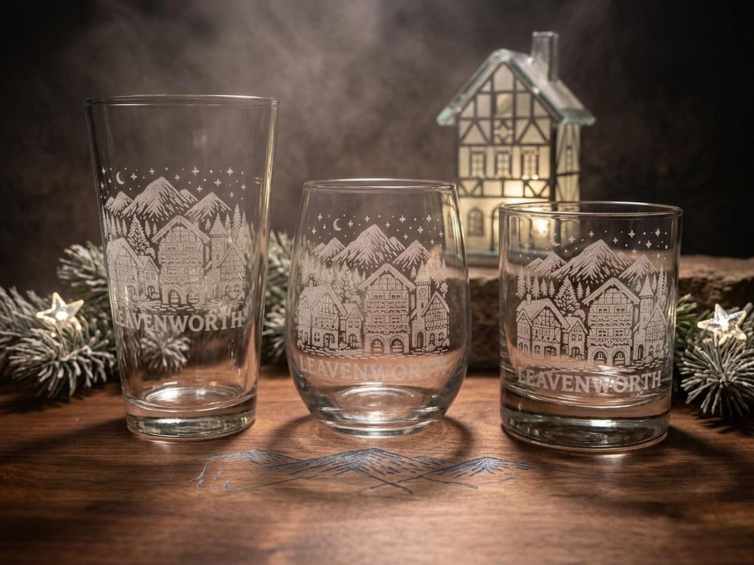 Leavenworth Bavarian Village Etched Rocks Glass | Whiskey Tumbler