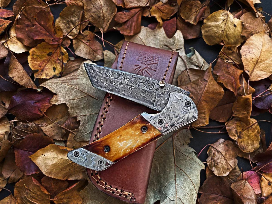 American Eagle Burnt Damascus EDC Folding Blade