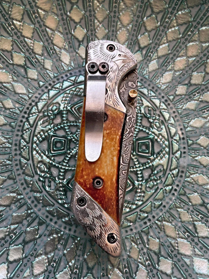 American Eagle Burnt Damascus EDC Folding Blade