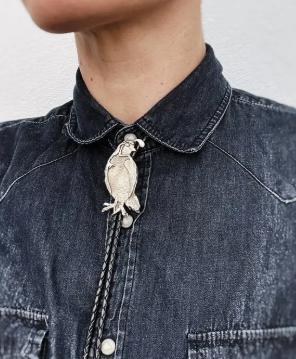 Heliotrope Quail Bolo tie - Black, 36", Brass