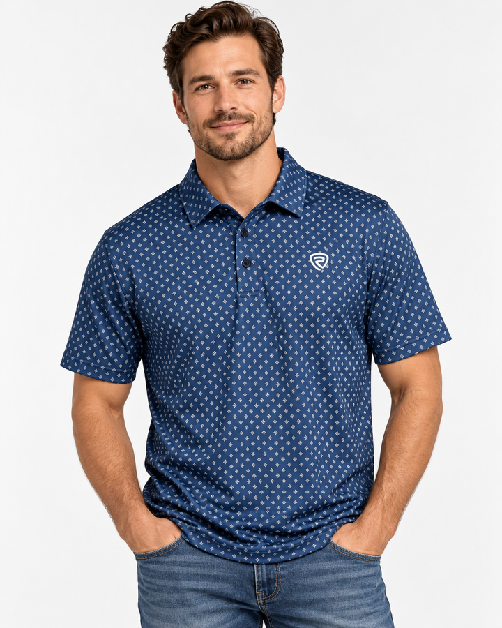 Rock &amp; Roll Denim Micro Geo Printed Polo