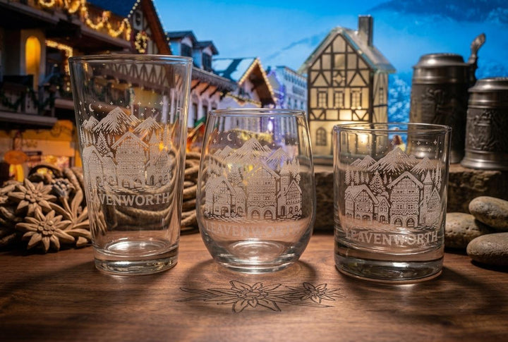 Leavenworth Bavarian Village Etched Stemless Wine Glass