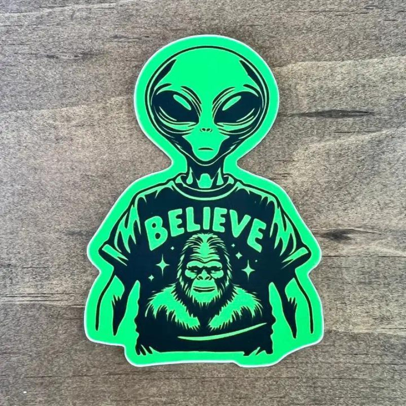 208 Tees Aliens Believe In Bigfoot Sticker - Weatherproof | 3-3.5 inches