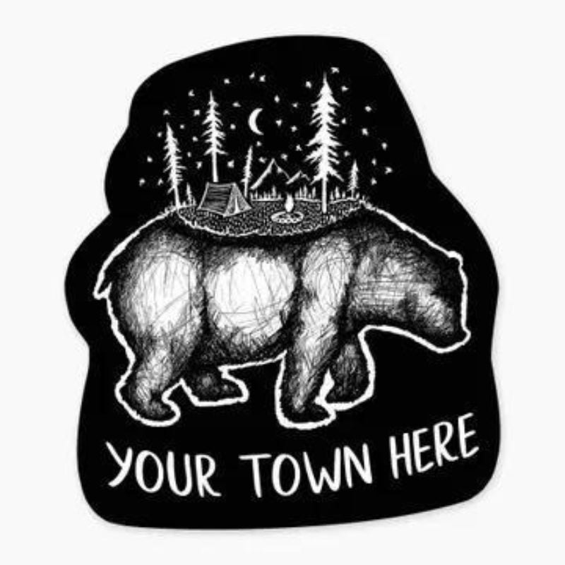 Nice Enough Stickers Camp Bear - 3" Name Drop Sticker | Barcoded | Custom, non-returnable item: Leavenworth