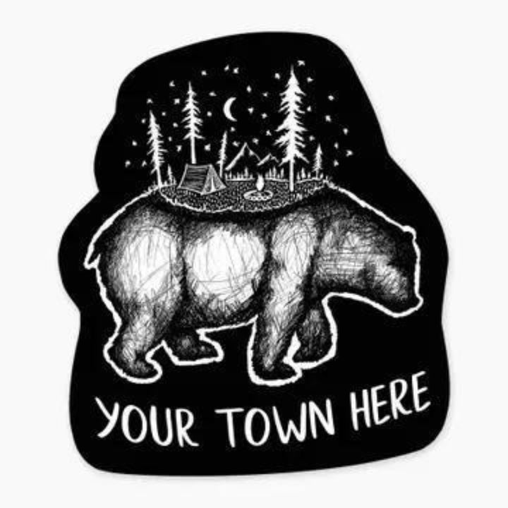 Nice Enough Stickers Camp Bear - 3" Name Drop Sticker | Barcoded | Custom, non-returnable item: Leavenworth