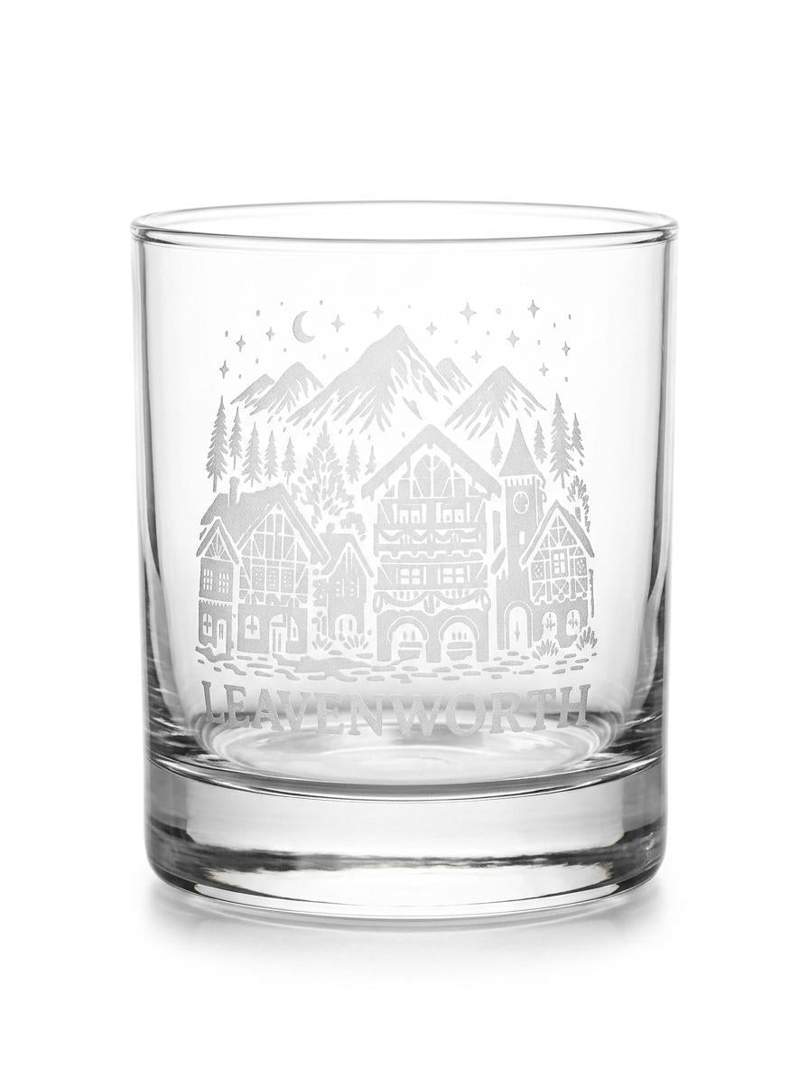 Leavenworth Bavarian Village Etched Rocks Glass | Whiskey Tumbler