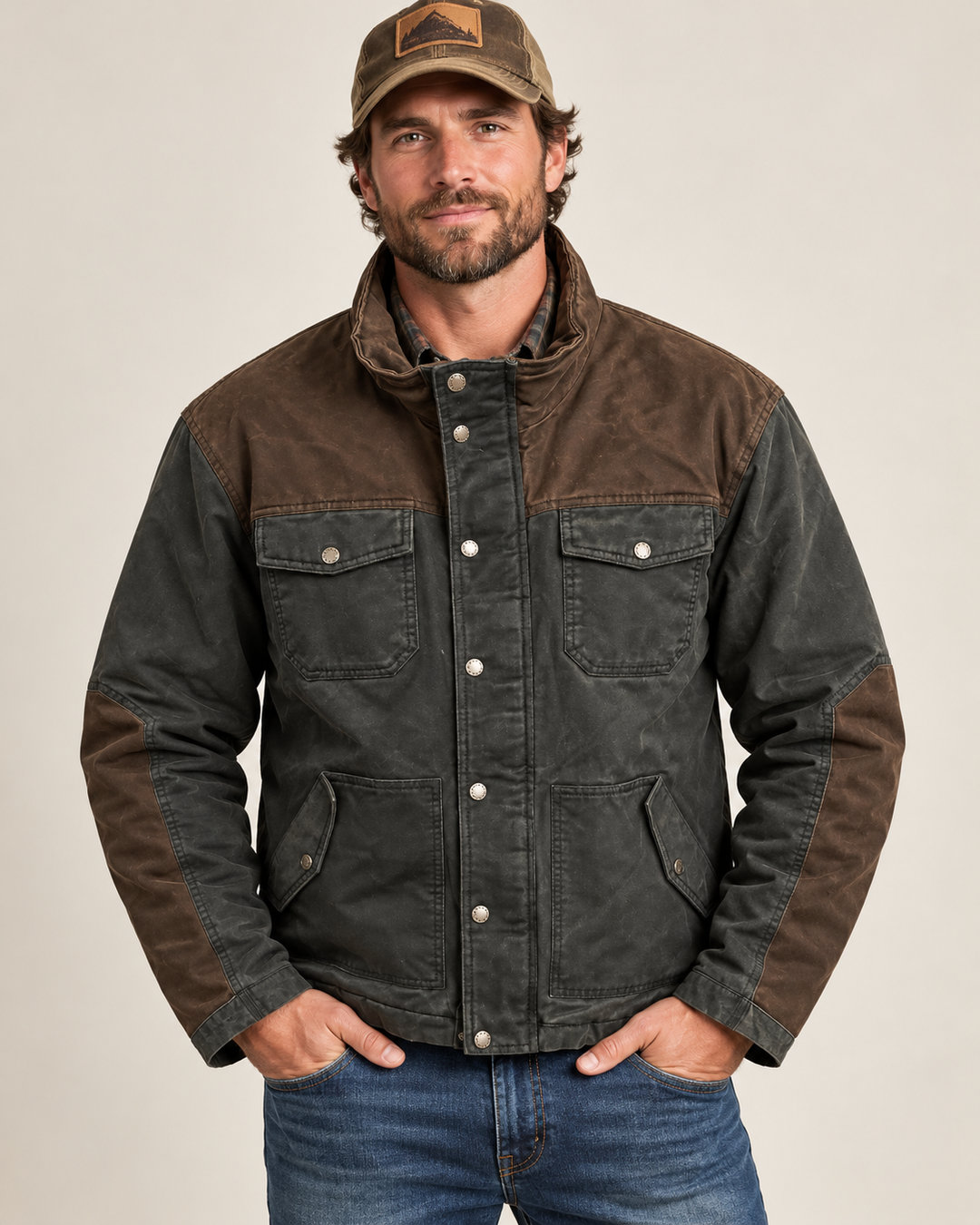 Montana Co Faux Oil Skin Canvas Jacket w/ Flannel Lining