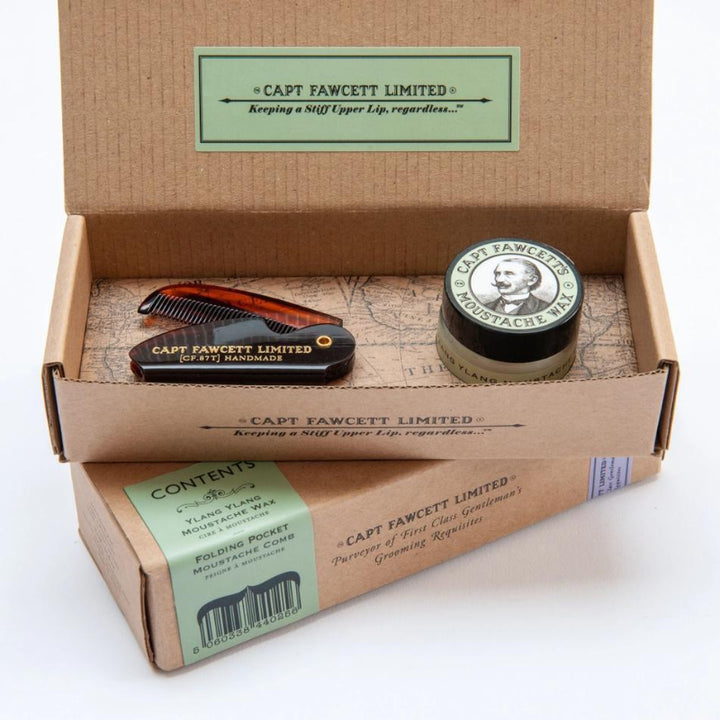 Captain Fawcett Moustache Wax &amp; Folding Pocket Moustache Comb (CF.
87T) 
