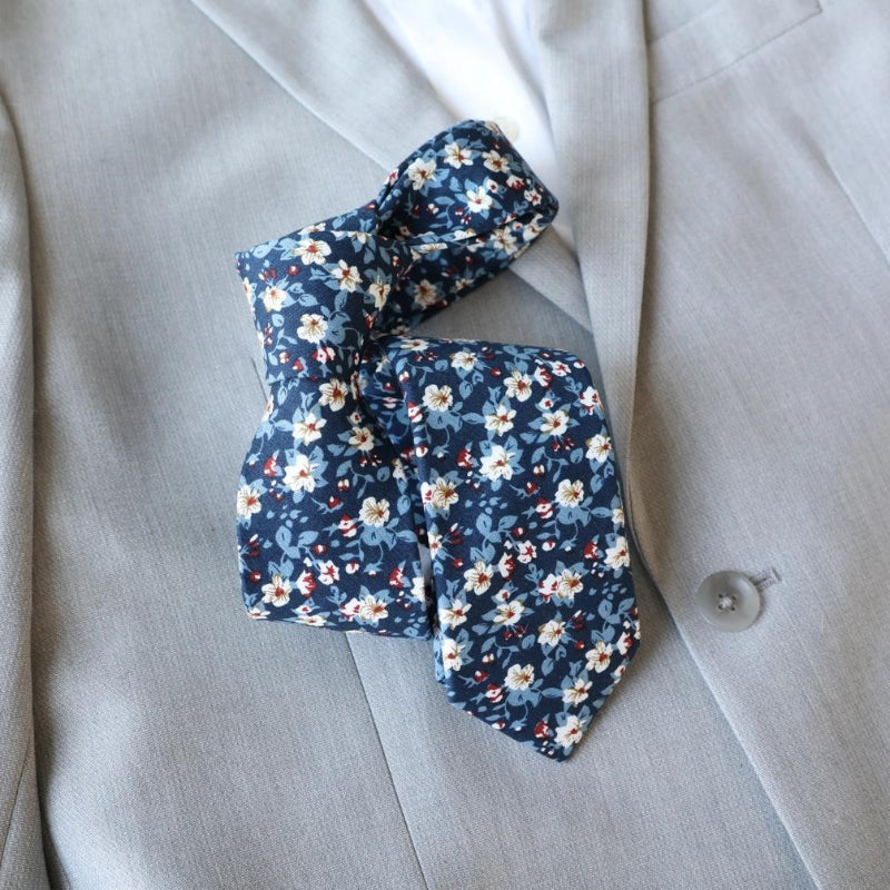 Tie Mood Wiley Dark Blue Floral Slim Tie - Front View