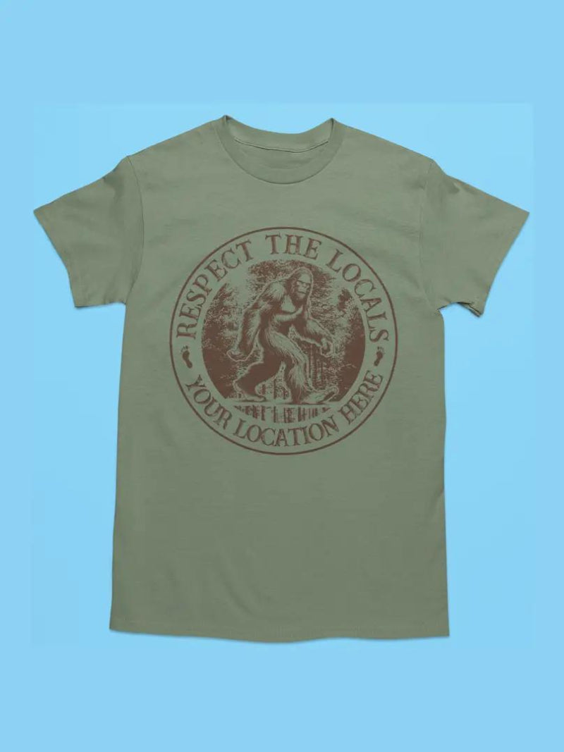 Squatchin’ Country “Respect the Locals” Bigfoot T-Shirt or Sweatshirt – Custom – Youth SM / T-Shirt