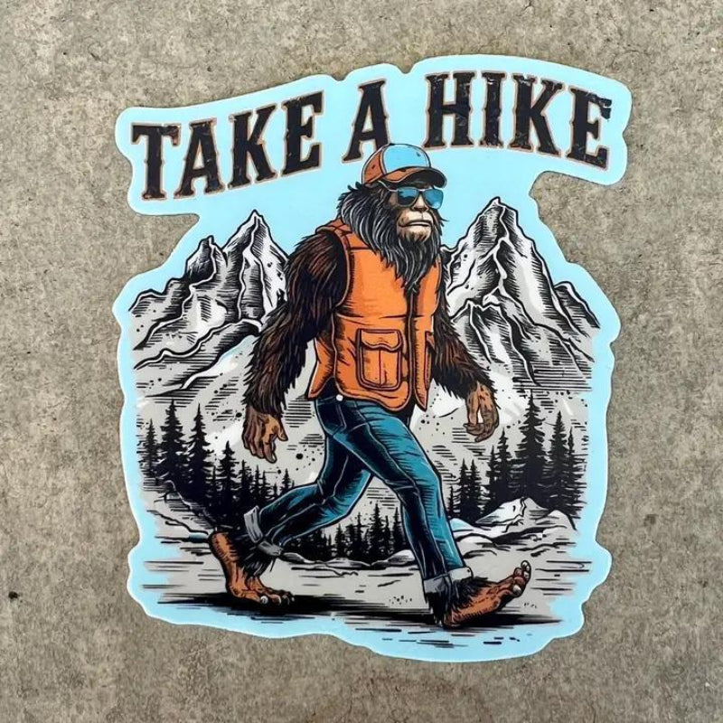 208 Tees Bigfoot Hiking Sticker | Weatherproof | USA | 3-3.5 inches