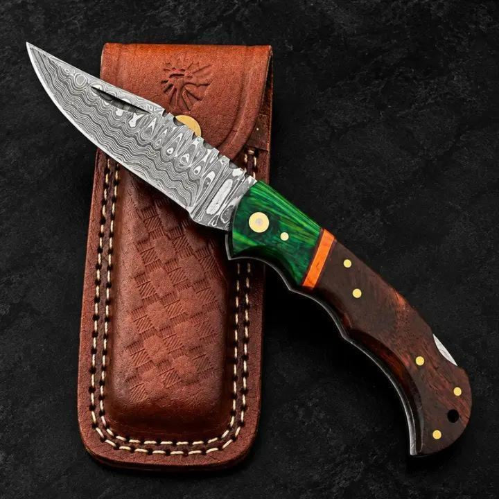Titan Emerald Crest Damascus Folding Knife