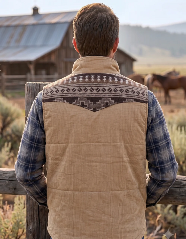 Mens Corduroy Vest with Aztec Western Yokes (M2678)