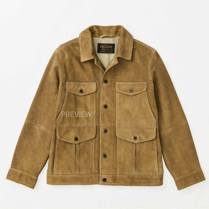Filson Suede Journeyman Jacket Bobcat Brown - Front View