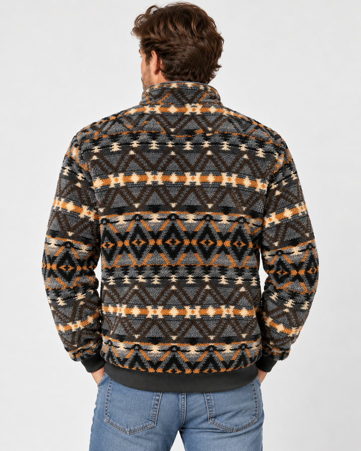 Rock &amp; Roll Denim Aztec 1/4 Zip Plush PUllover
