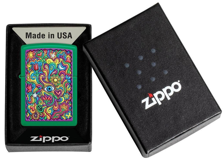 Zippo Trippy Design Grass Green Matte Windproof Lighter