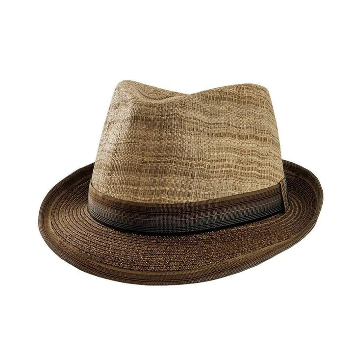 American Hat Makers Straw Fedora Hat - Style Carmel - Back View