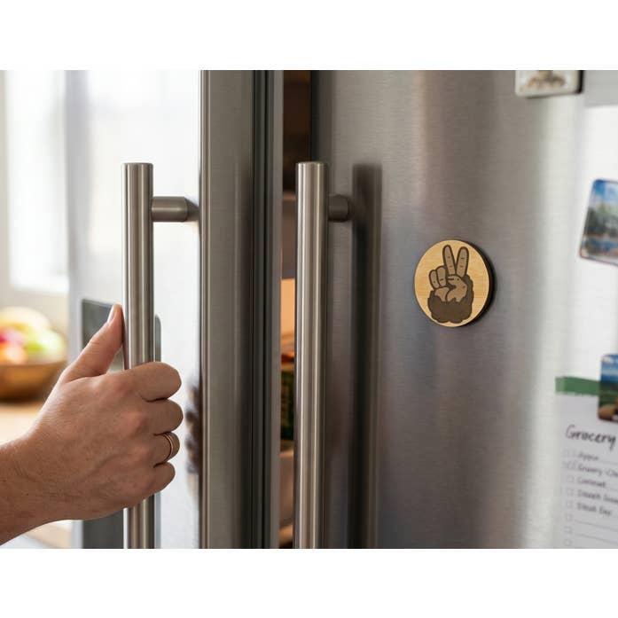 Bigfoot Peace Bamboo Bottle Opener Magnet