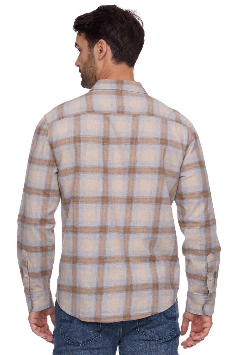 Flag & Anthem Whatley LS Flannel Shirt Taupe/Grey b- Back View