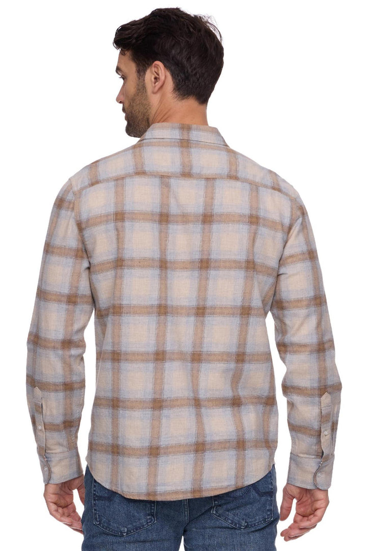 Flag &amp; Anthem Whatley LS Flannel Shirt Taupe/Grey b- Back View