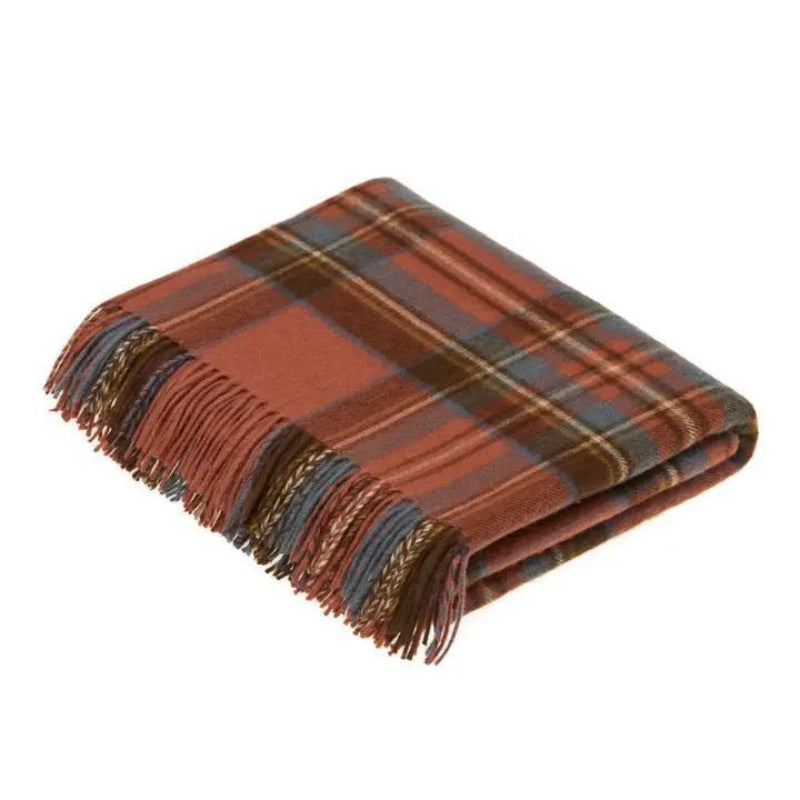 Bronte Moon Tartan Plaid Merino Lambswool Throw Blanket, Made in UK 