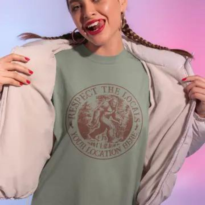 Squatchin’ Country “Respect the Locals” Bigfoot T-Shirt or Sweatshirt – Custom – Youth SM / T-Shirt