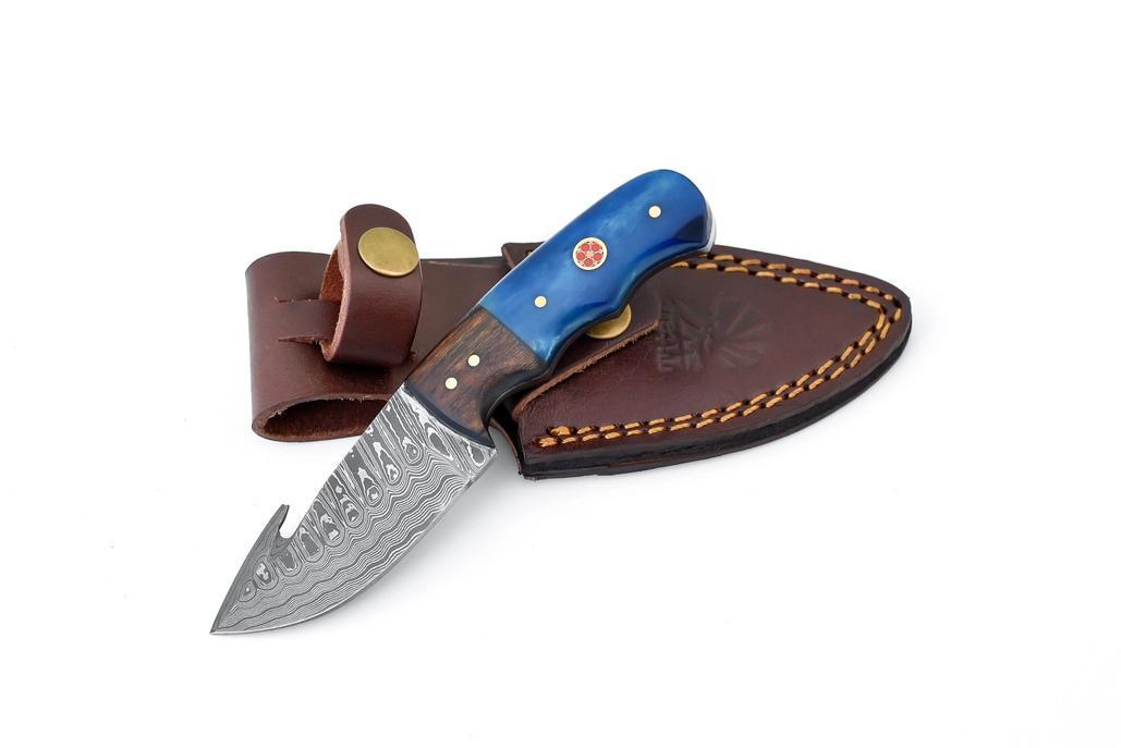 Titan Damascus Skinning Gut Hook Hunting Knife