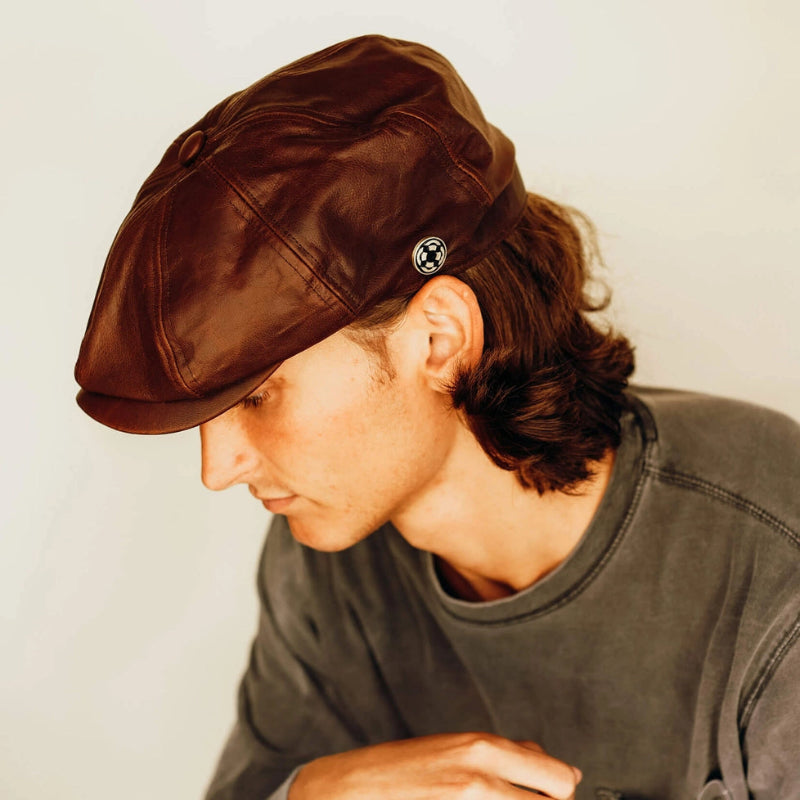 American Hat Makers Bourbon St Genuine Leather Newsboy Cap