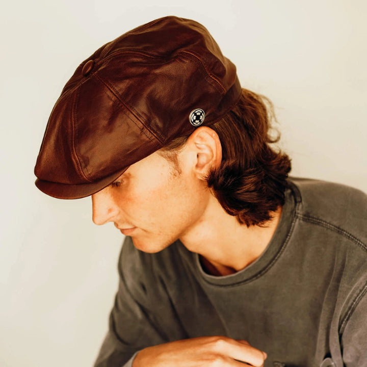 American Hat Makers Bourbon St Genuine Leather Newsboy Cap