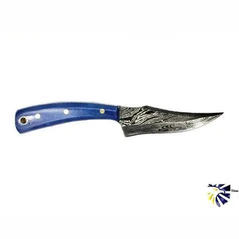 Titan Blue Skinning Knife – Custom Damascus