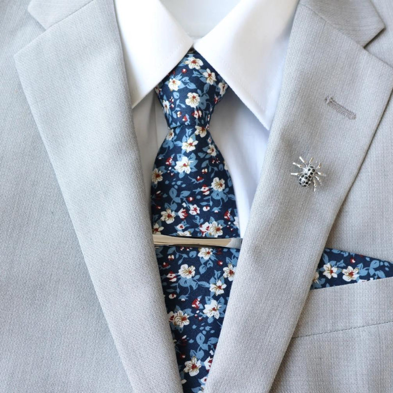 Tie Mood Wiley Dark Blue Floral Slim Tie - Front View
