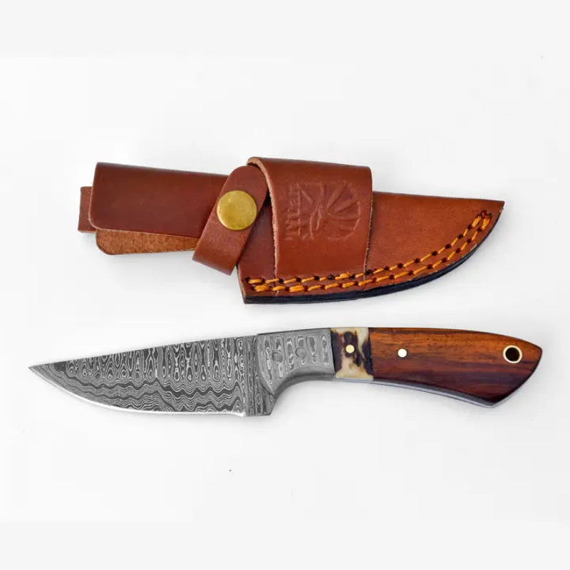 Titan International Damascus Steel Timberline Stag Horn EDC Knife