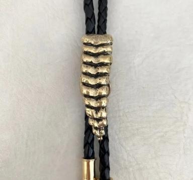 Heliotrope Snake Rattle Bolo Tie - Brown, 42", Brass