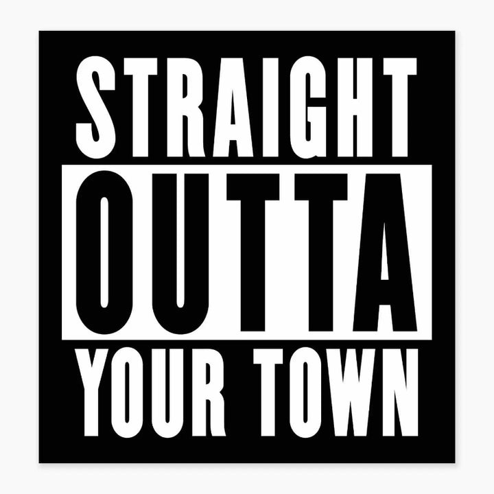 Nice Enough Stickers Straight Outta - 3" Name Drop Sticker | Barcoded | Custom, non-returnable item: Leavenworth