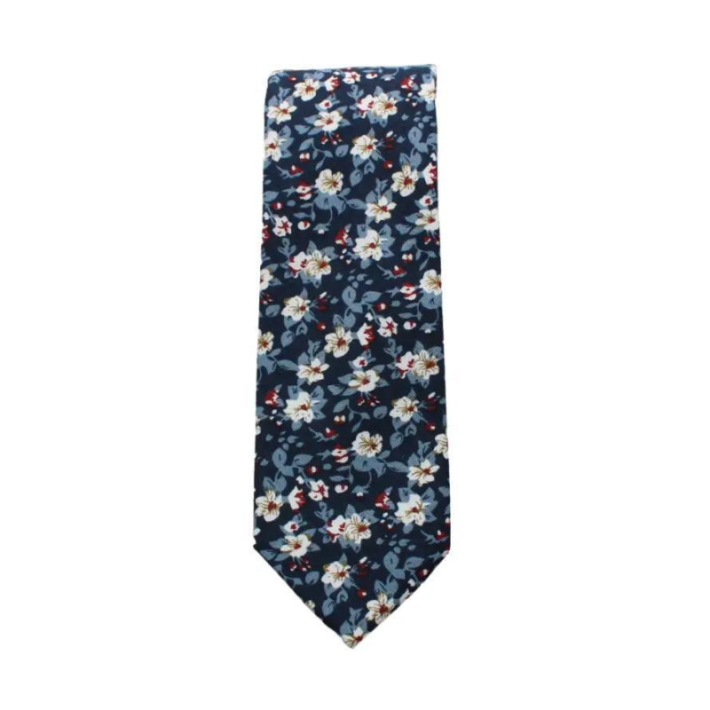 Tie Mood Wiley Dark Blue Floral Slim Tie - Front View