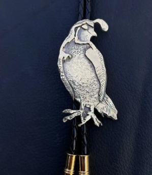 Heliotrope Quail Bolo tie - Black, 36", Brass