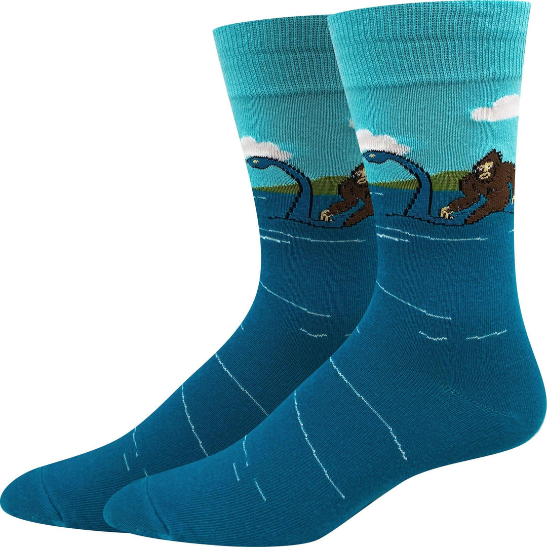 Bigfoot and Loch Ness Socks Blue