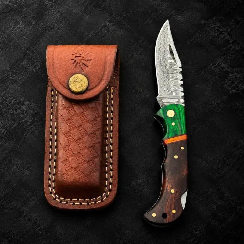 Titan Emerald Crest Damascus Folding Knife