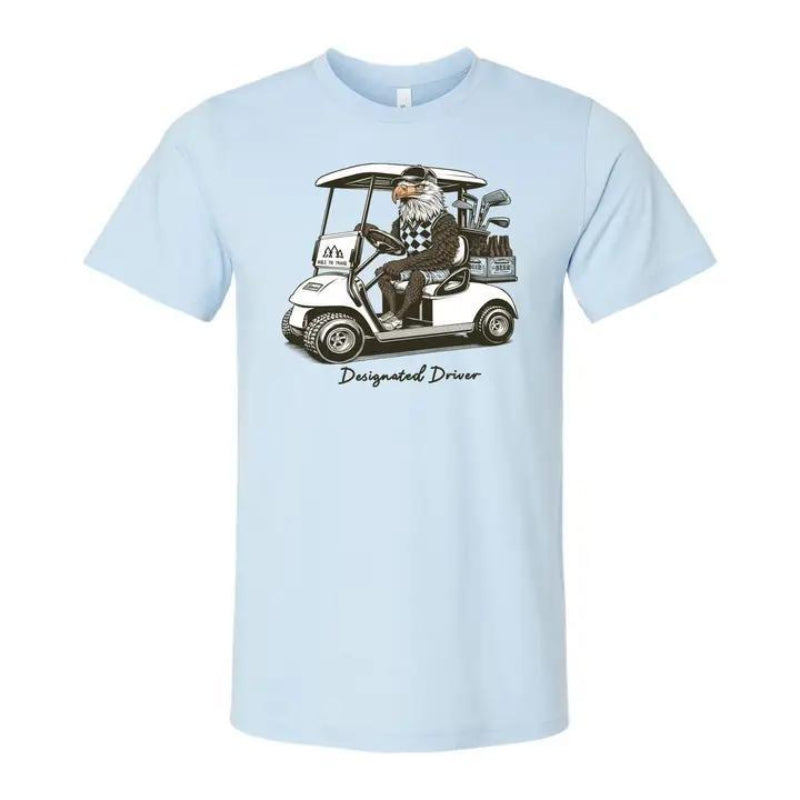 Ales to Trails Designated Driver Golf T-Shirt | Heather Baby Blue / M