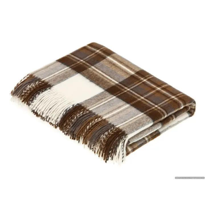 Bronte Moon Tartan Plaid Merino Lambswool Throw Blanket, Made in UK 