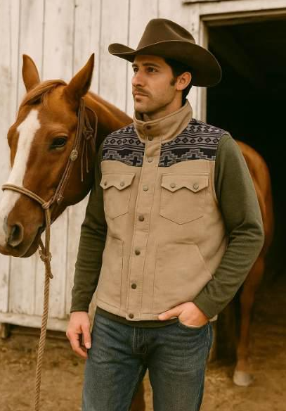Mens Corduroy Vest with Aztec Western Yokes (M2678)